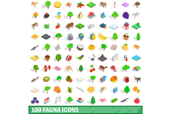 100 Fauna Icons Set, Isometric 3d Style