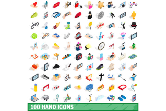 100 Hand Icons Set, Isometric 3d Style