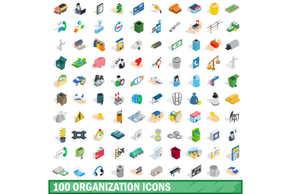 100 Organization Icons Set, Isometric 3d