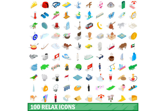 100 Relax Icons Set, Isometric 3d Style