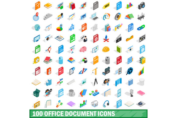 Elevating Digital Workflows with the 100 Office Document Icons Set, Isometric