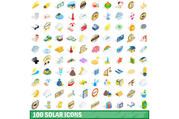 Transforming Renewable Energy Visuals with a 100 Solar Icons Set, Isometric 3d Style